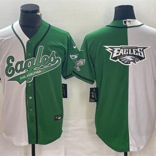 Men's Philadelphia Eagles Green White Split Team Big Logo Cool Base Stitched Baseball Jersey