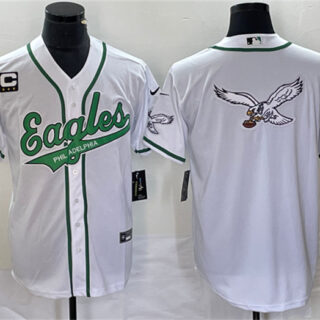 Men's Philadelphia Eagles White Team Big Logo With C Patch Cool Base Stitched Baseball Jersey