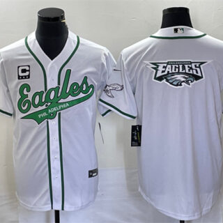 Men's Philadelphia Eagles White Team Big Logo With C Patch Cool Base Stitched Baseball Jersey