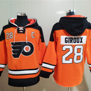 Men's Philadelphia Flyers #28 Claude Giroux Orange Ageless Must-Have Lace-Up Pullover Hoodie