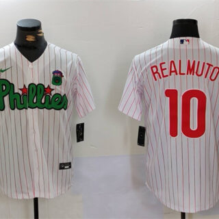 Men's Philadelphia Phillies #10 J.T. Realmuto White Green Cool Base Stitched Jersey