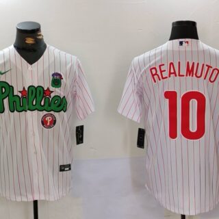 Men's Philadelphia Phillies #10 J.T. Realmuto White Green Cool Base Stitched Jerseys