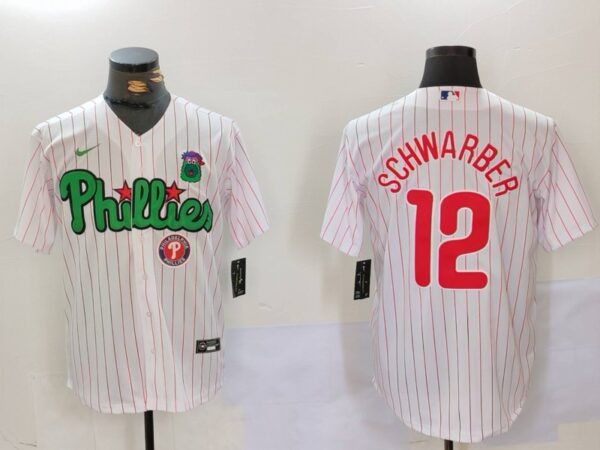 Men's Philadelphia Phillies #12 Kyle Schwarber White Green Cool Base Stitched Jerseys