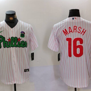Men's Philadelphia Phillies #16 Brandon Marsh White Green Cool Base Stitched Jersey