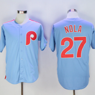 Men's Philadelphia Phillies #27 Aaron Nola Light Blue Cool Base Cooperstown Jersey