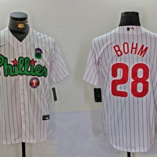 Men's Philadelphia Phillies #28 White Green Cool Base Stitched Jerseys