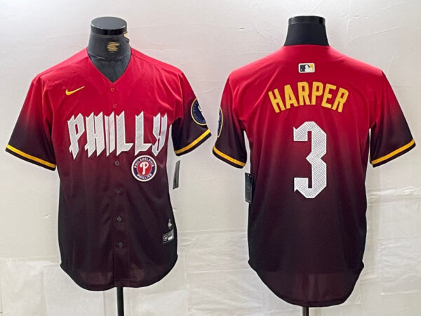 Men's Philadelphia Phillies #3 Bryce Harper Red 2024 City Connect Limited Stitched Jersey