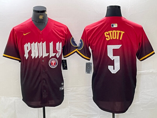 Men's Philadelphia Phillies #5 Bryson Stott Red 2024 City Connect Limited Stitched Jersey