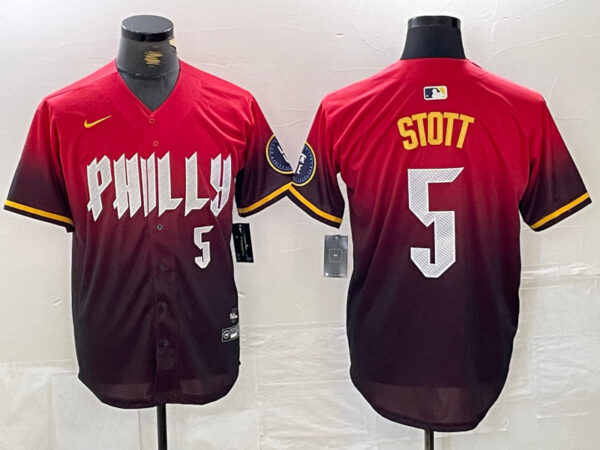 Men's Philadelphia Phillies #5 Bryson Stott Red 2024 City Connect Limited Stitched Jersey