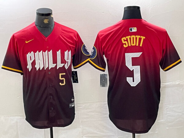 Men's Philadelphia Phillies #5 Bryson Stott Red 2024 City Connect Limited Stitched Jersey