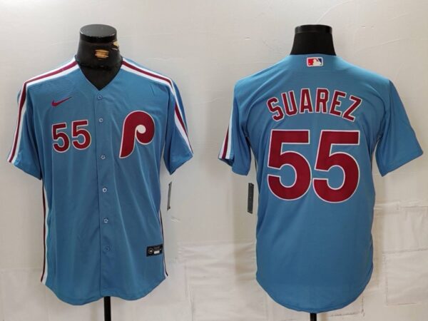 Men's Philadelphia Phillies #55 Ranger Suárez Blue Cool Base Stitched Jersey