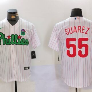 Men's Philadelphia Phillies #55 Ranger Suárez White Green Cool Base Stitched Jerseys