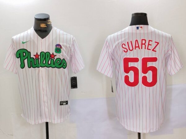 Men's Philadelphia Phillies #55 Ranger Suárez White Green Cool Base Stitched Jerseys