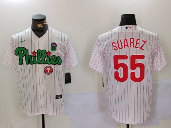 Men's Philadelphia Phillies #55 Ranger Suárez White Green Cool Base Stitched Jerseys