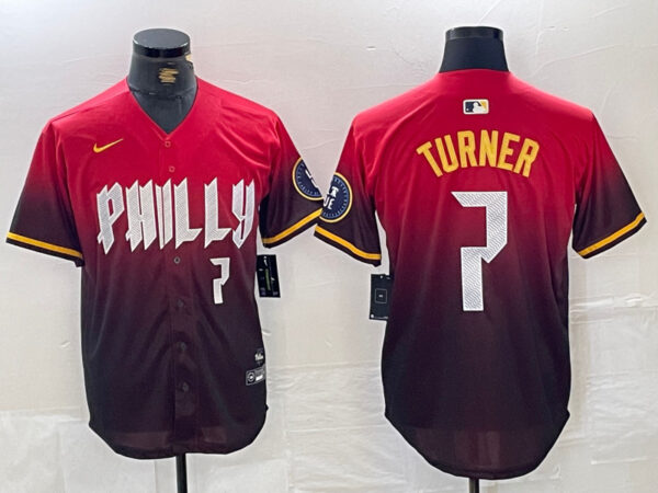 Men's Philadelphia Phillies #7 Trea Turner Red 2024 City Connect Limited Stitched Jersey