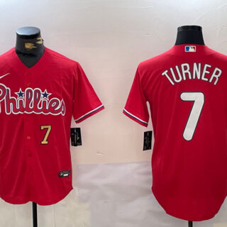 Men's Philadelphia Phillies #7 Trea Turner Red Cool Base Stitched Jerseys