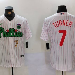 Men's Philadelphia Phillies #7 Trea Turner White Green Cool Base Stitched Jerseys