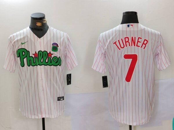 Men's Philadelphia Phillies #7 Trea Turner White Green Cool Base Stitched Jerseys