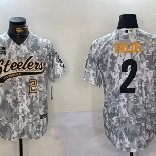 Men's Pittsburgh Steelers #2 Justin Fields 2024 Arctic Camo Salute To Service Stitched Baseball Jerseys