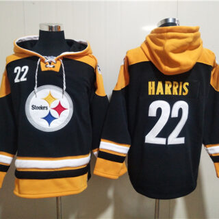 Men's Pittsburgh Steelers #22 Najee Harris Black Ageless Must-Have Lace-Up Pullover Hoodie