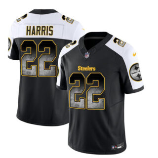 Men's Pittsburgh Steelers #22 Najee Harris Black White 2023 F.U.S.E. Smoke Vapor Untouchable Limited Stitched Jersey