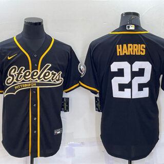 Men's Pittsburgh Steelers #22 Najee Harris Black With Patch Cool Base Stitched Baseball Jersey