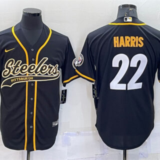 Men's Pittsburgh Steelers #22 Najee Harris Black With Patch Cool Base Stitched Baseball Jerseys