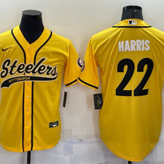 Men's Pittsburgh Steelers #22 Najee Harris Yellow With Patch Cool Base Stitched Baseball Jersey
