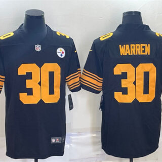 Men's Pittsburgh Steelers #30 Jaylen Warren Black Color Rush Stitched Jersey