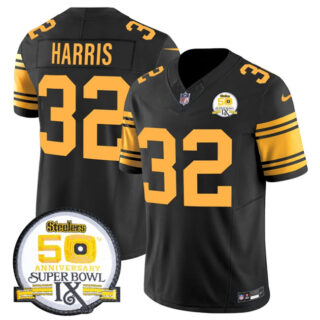 Men's Pittsburgh Steelers #32 Franco Harris Black 2024 F.U.S.E. 50th Anniversary Of Super Bowl IX Color Rush Limited Stitched Jersey