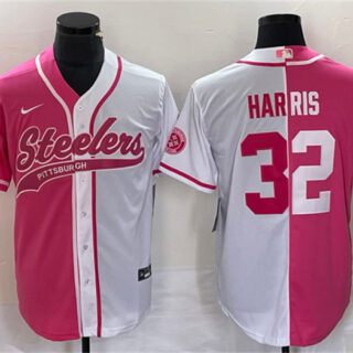 Men's Pittsburgh Steelers #32 Franco Harris White Pink Split Cool Base Stitched Baseball Jersey