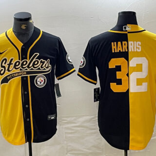Men's Pittsburgh Steelers #32 Franco Harris Yellow Black Split With Patch Cool Base Stitched Baseball Jerseys