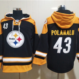 Men's Pittsburgh Steelers #43 Troy Polamalu Black Ageless Must-Have Lace-Up Pullover Hoodie