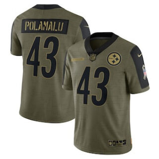 Men's Pittsburgh Steelers #43 Troy Polamalu Nike Olive 2021 Salute To Service Retired Player Limited Jersey