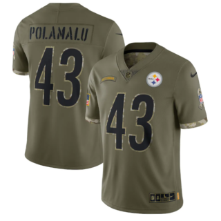 Men's Pittsburgh Steelers #43 Troy Polamalu Olive 2022 Salute To Service Limited Stitched Jersey