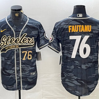 Men's Pittsburgh Steelers #76 Troy Fautanu Black With Patch Cool Base Stitched Baseball Jersey