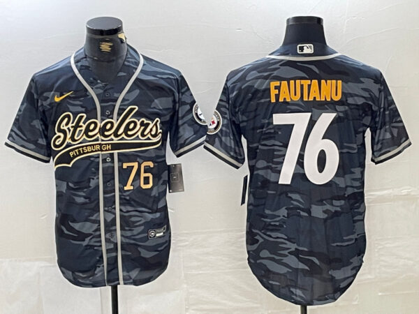 Men's Pittsburgh Steelers #76 Troy Fautanu Black With Patch Cool Base Stitched Baseball Jersey