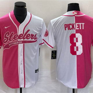 Men's Pittsburgh Steelers #8 Kenny Pickett White Pink Split Cool Base Stitched Baseball Jersey