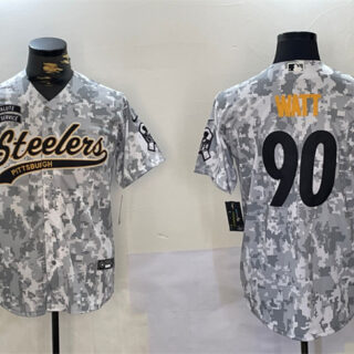 Men's Pittsburgh Steelers #90 T.J. Watt 2024 Arctic Camo Salute To Service Stitched Baseball Jersey