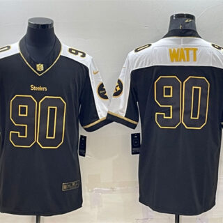 Men's Pittsburgh Steelers #90 T. J. Watt Black Gold Thanksgiving Vapor Untouchable Limited Stitched Jersey