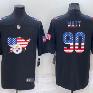 Men's Pittsburgh Steelers #90 T.J. Watt Black USA Flag Limited Stitched Jersey