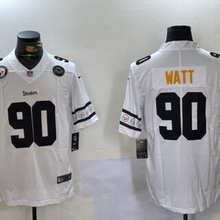 Men's Pittsburgh Steelers #90 T.J. Watt White 2019 Team Logo Cool Edition Stitched Jerseys