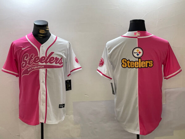 Men's Pittsburgh Steelers Big Logo 2024 Arctic Red White Salute To Service Stitched Baseball Jerseys