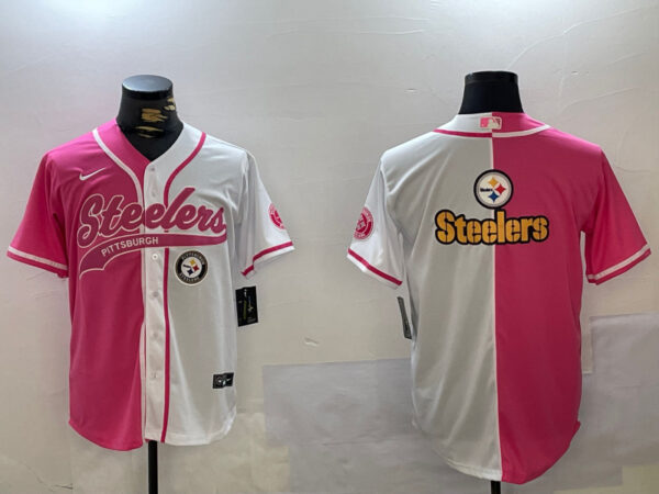 Men's Pittsburgh Steelers Big Logo 2024 Arctic Red White Salute To Service Stitched Baseball Jerseys