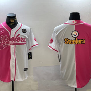 Men's Pittsburgh Steelers Big Logo 2024 Arctic Red White Salute To Service Stitched Baseball Jerseys