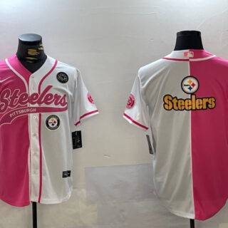 Men's Pittsburgh Steelers Big Logo 2024 Arctic Red White Salute To Service Stitched Baseball Jerseys