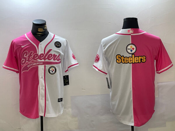 Men's Pittsburgh Steelers Big Logo 2024 Arctic Red White Salute To Service Stitched Baseball Jerseys