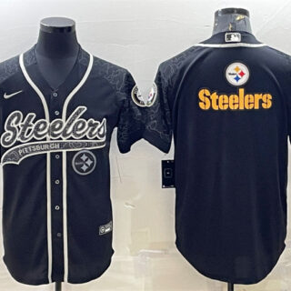 Men's Pittsburgh Steelers Black Reflective Team Big Logo With Patch Cool Base Stitched Baseball Jersey