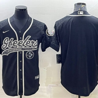 Men's Pittsburgh Steelers Blank Black Reflective With Patch Cool Base Stitched Baseball Jersey