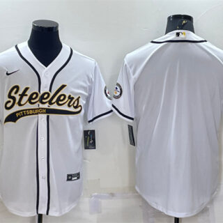 Men's Pittsburgh Steelers Blank White With Patch Cool Base Stitched Baseball Jersey
